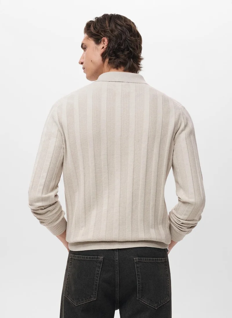 Mango Man Ribbed knitted polo sweater