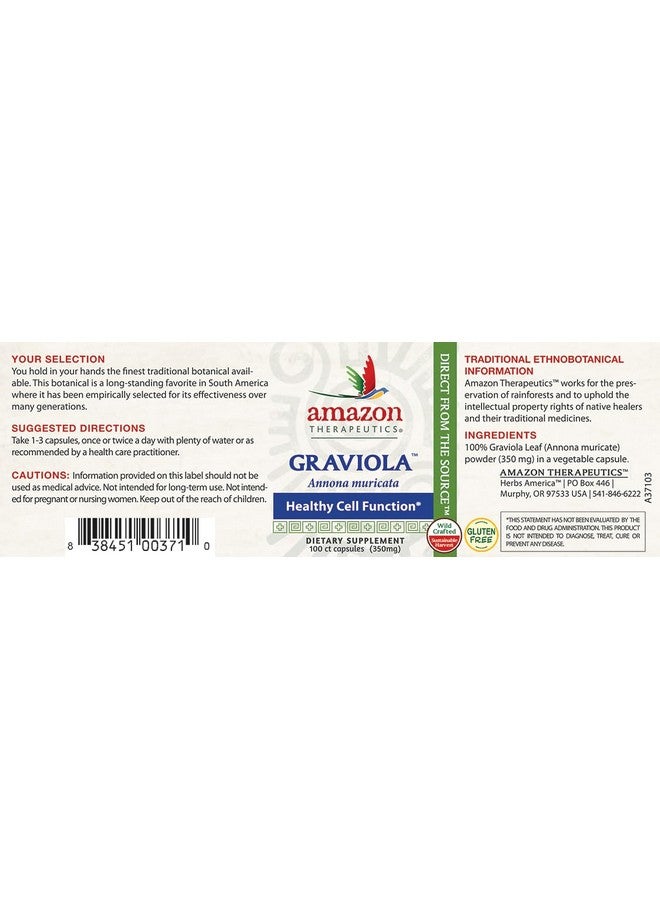 Amazon Therapeutic Laboratories أمازون ثيرابيوتيكس جرافيولا 100 كبسولة، 0.02 رطل - Image 2