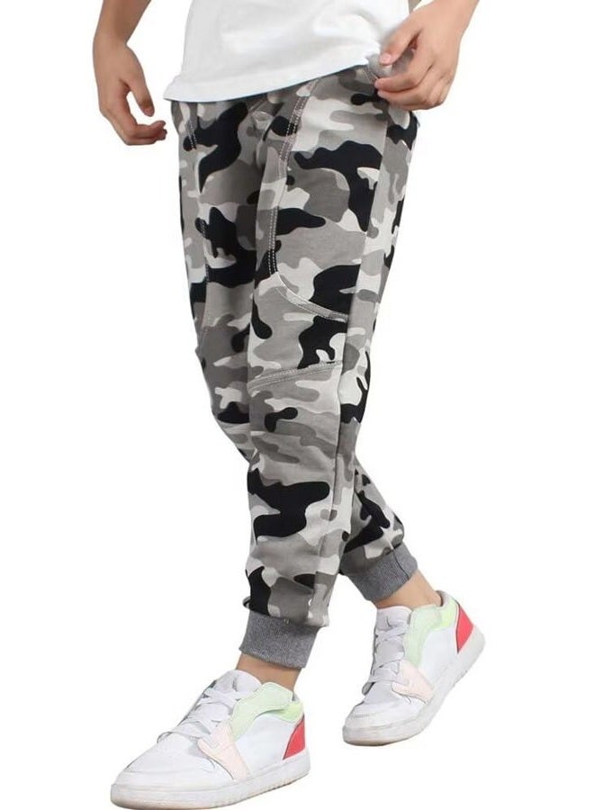 BINPAW Boy's Cotton Sweatpants, Age 4T-16 Years, A-camo Grey, 8-9 Years - Image 2