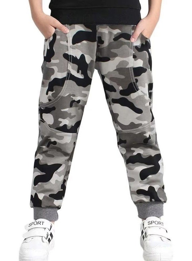 BINPAW Boy's Cotton Sweatpants, Age 4T-16 Years, A-camo Grey, 8-9 Years - Image 1