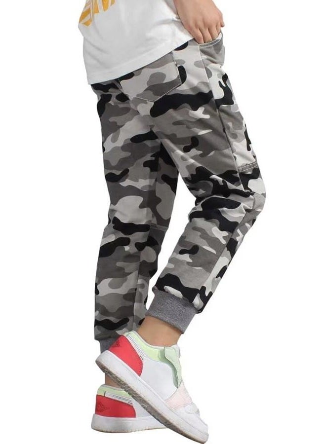 BINPAW Boy's Cotton Sweatpants, Age 4T-16 Years, A-camo Grey, 8-9 Years - Image 4