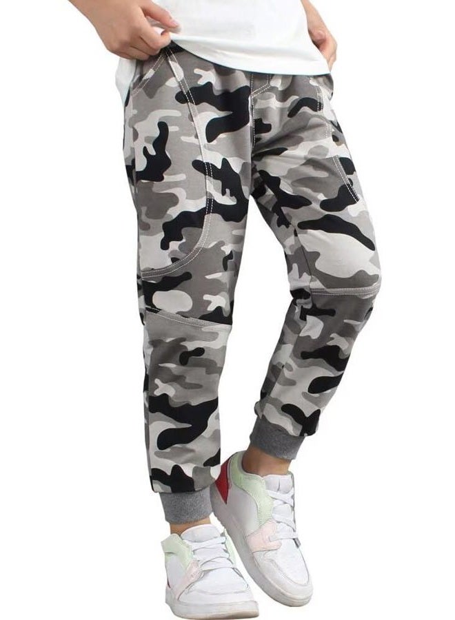 BINPAW Boy's Cotton Sweatpants, Age 4T-16 Years, A-camo Grey, 8-9 Years - Image 3