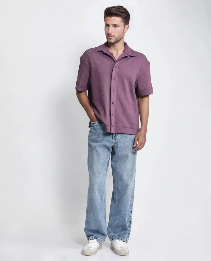 Rare Rabbit Men's Boxy Fit Plain Knit Shirt