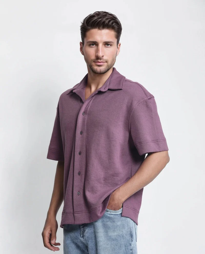 Rare Rabbit Men's Boxy Fit Plain Knit Shirt