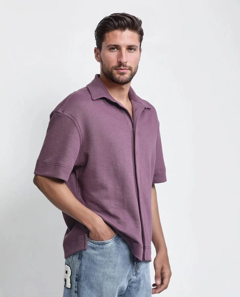 Rare Rabbit Men's Boxy Fit Plain Knit Shirt