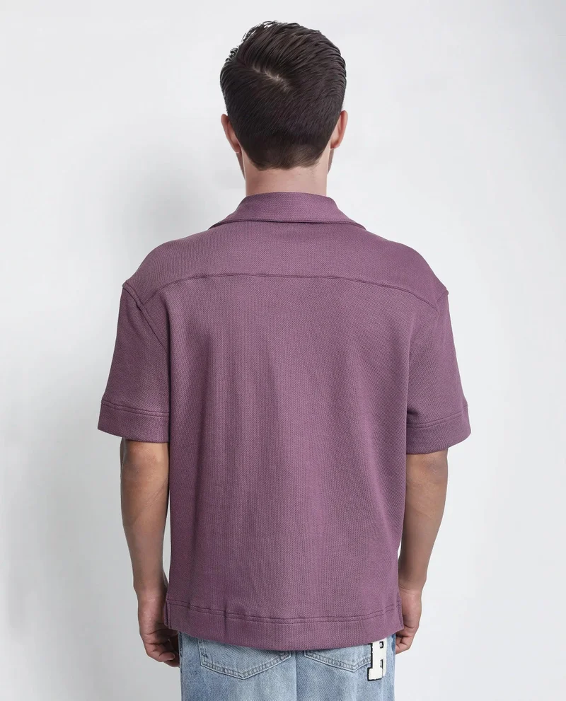 Rare Rabbit Men's Boxy Fit Plain Knit Shirt