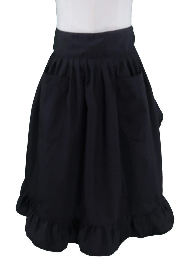 LilMents Twin Pack Retro Kitchen Ruffles Waist Apron with Pockets (Black) - Image 2