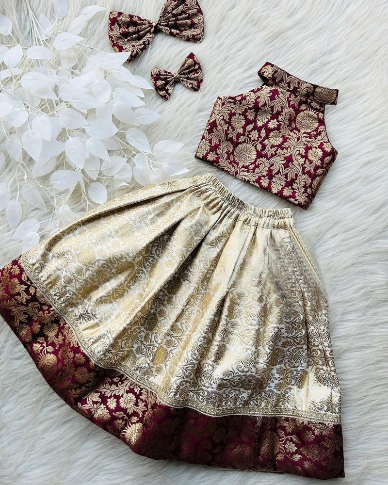 Naixa Girl's Cotton Fabric Off White Color Floral Print Lehenga Choli with Sleeveless and Drawstring Closure Type| Ready to Wear Lehenga Choli Set for Kids - Image 4
