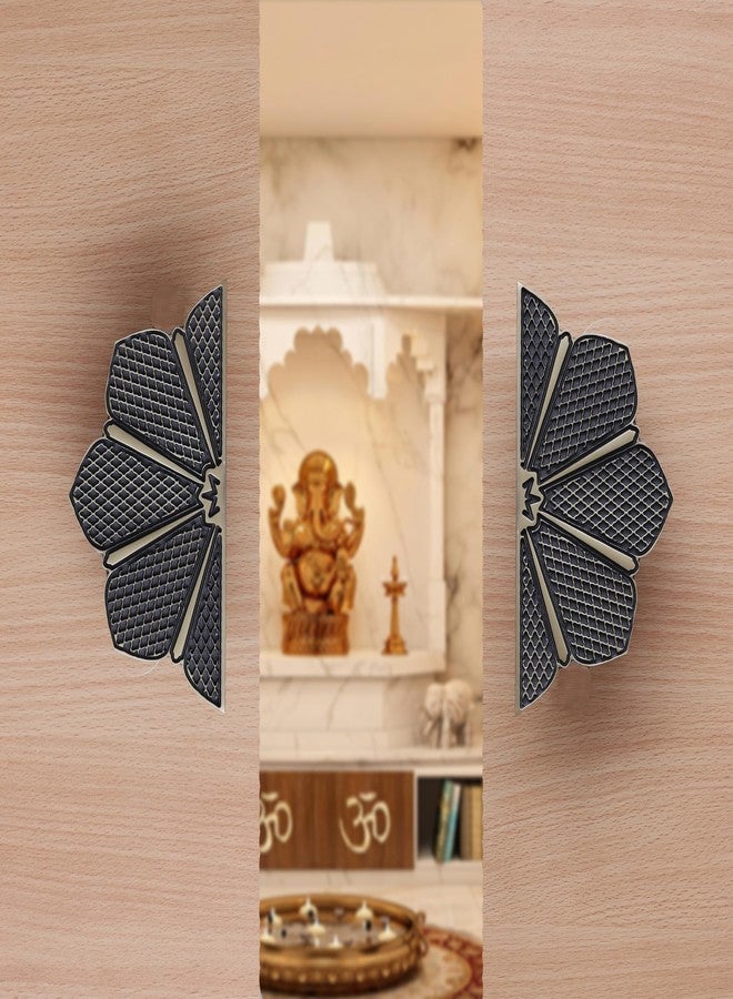 Two Moustaches 6 Inches Ethnic Flower Carving Design Brass Door Handle Pair, Brass Main Door Handles, Handle Pair for Main Door, Standard, Pack of 2 - Image 3
