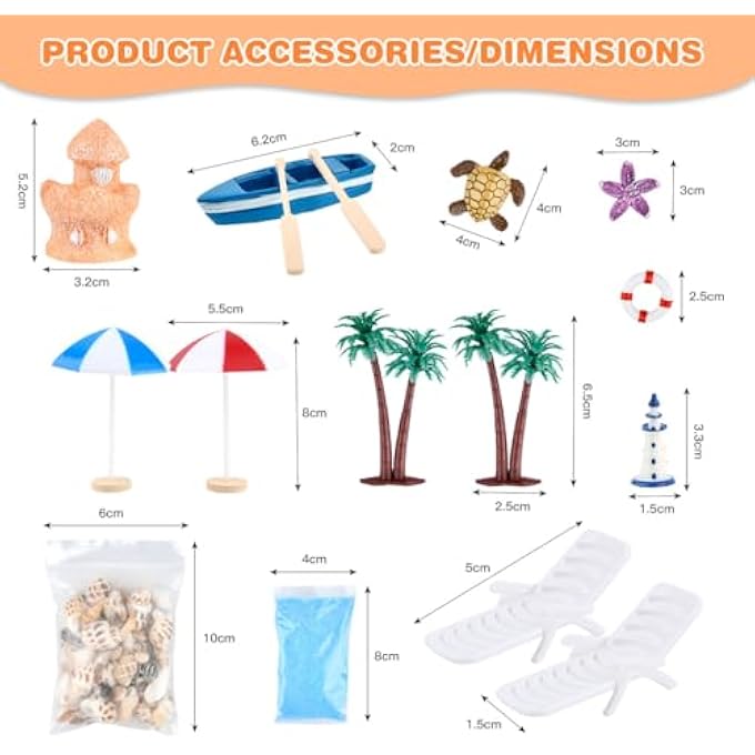 15 SET OF MINIATURE BEACH DECORATION FOR CAKE DOLLHOUSES AND PLANTS DIY BEACH MICRO LANDSCAPE, TOYS IN GREEN PALM TREE FOR PARTY, BIRTHDAY, WEDDING WITH HAWAIIAN THEME - Image 3