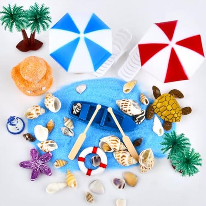 15 SET OF MINIATURE BEACH DECORATION FOR CAKE DOLLHOUSES AND PLANTS DIY BEACH MICRO LANDSCAPE, TOYS IN GREEN PALM TREE FOR PARTY, BIRTHDAY, WEDDING WITH HAWAIIAN THEME - Image 4