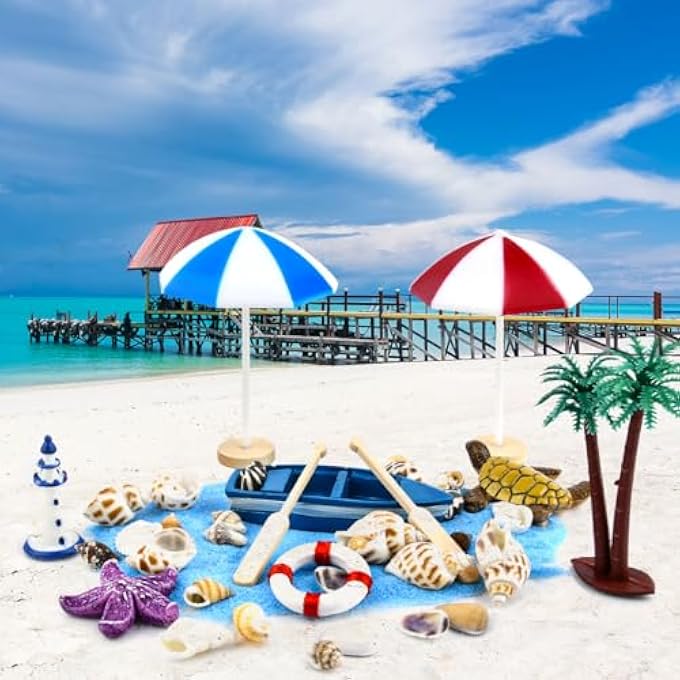 15 SET OF MINIATURE BEACH DECORATION FOR CAKE DOLLHOUSES AND PLANTS DIY BEACH MICRO LANDSCAPE, TOYS IN GREEN PALM TREE FOR PARTY, BIRTHDAY, WEDDING WITH HAWAIIAN THEME - Image 5