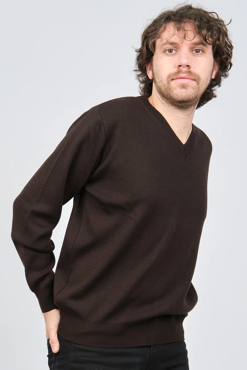 ديسين تريكو Pattern Knitwear Men's V Neck Wool Sweater 0246516 Brown