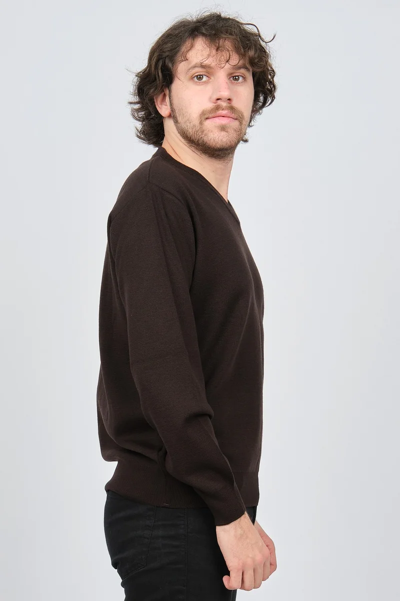 ديسين تريكو Pattern Knitwear Men's V Neck Wool Sweater 0246516 Brown