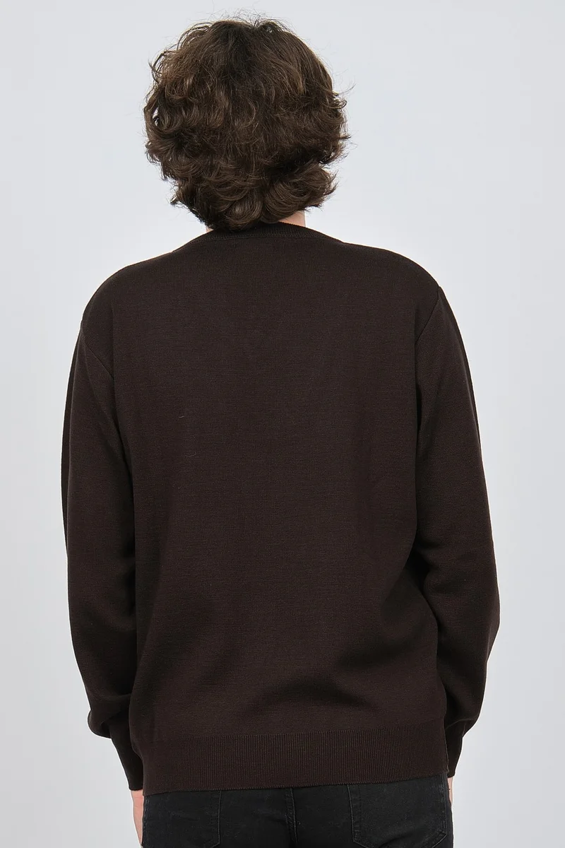 ديسين تريكو Pattern Knitwear Men's V Neck Wool Sweater 0246516 Brown