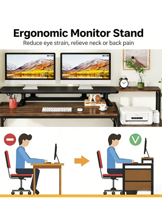 مكتب على شكل حرف L مع درج ملفات، مكتب كمبيوتر قابل للعكس على شكل حرف L مع منفذ طاقة، مكتب مكتب منزلي مع رف شاشة، مكتب زاوية مع أرفف تخزين (أسود، YN125) - Image 5