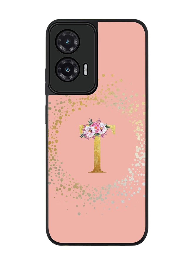 Stylizedd For Motorola Moto G35 Case,Slim fit Camera Protection, Shockproof Thin Phone cover  - Custom Monogram Floral - T  (Rose Pink )