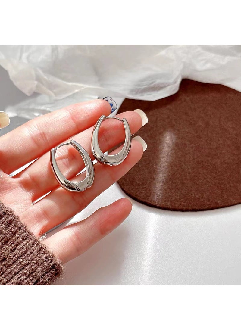 Generic Premium Metal Oval Simple Ring Design Women Fashion Versatile Earrings Small Geometric Elements Trendy Commuting Style Silver S2694 