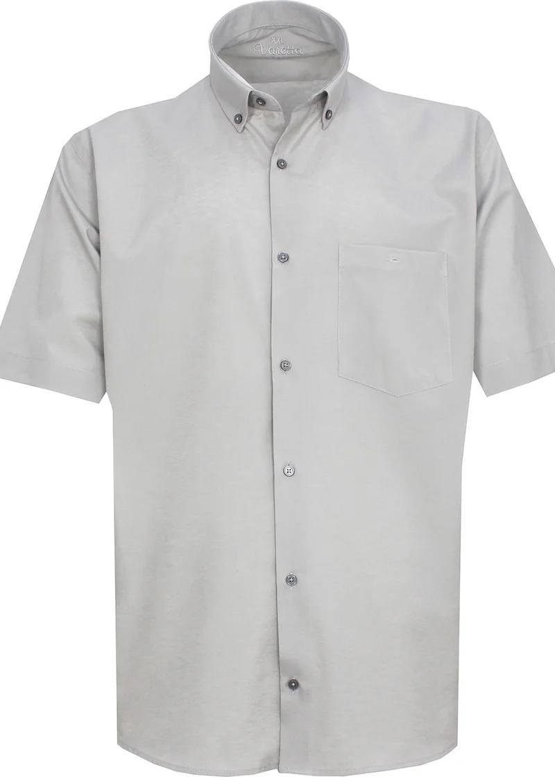 فاريتا Men's Stone Color Short Sleeve Classic Cut Collar Buttoned Cotton Satin Shirt