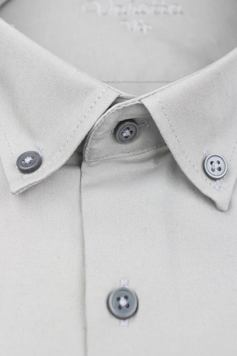 فاريتا Men's Stone Color Short Sleeve Classic Cut Collar Buttoned Cotton Satin Shirt