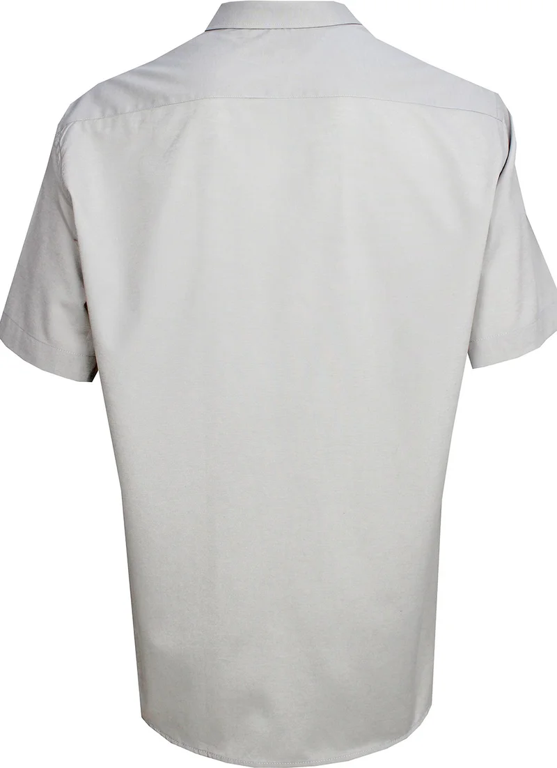 فاريتا Men's Stone Color Short Sleeve Classic Cut Collar Buttoned Cotton Satin Shirt