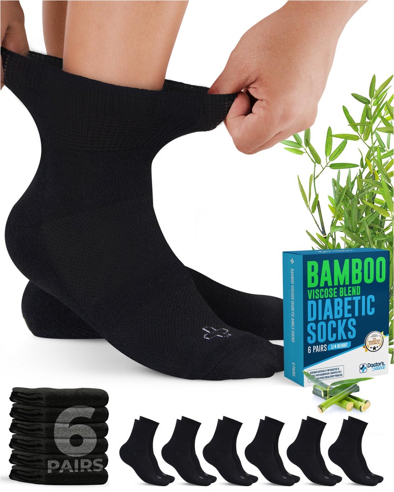 Doctor's Select جوارب دكتور سيلكت من فسكوز البامبو لمرضى السكري للنساء والرجال - 6 أزواج، غير ضاغطة، قمة فضفاضة، seams أصابع ناعمة، مقاومة للرطوبة، زهور، جوارب مرضى السكري للنساء - Image 1