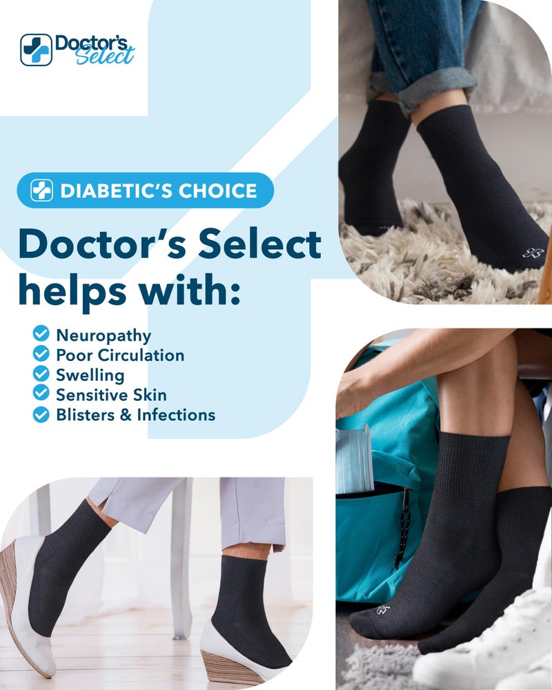 Doctor's Select جوارب دكتور سيلكت من فسكوز البامبو لمرضى السكري للنساء والرجال - 6 أزواج، غير ضاغطة، قمة فضفاضة، seams أصابع ناعمة، مقاومة للرطوبة، زهور، جوارب مرضى السكري للنساء - Image 4