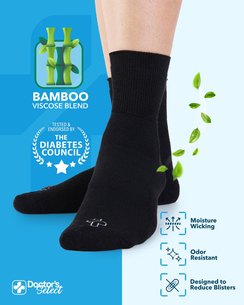 Doctor's Select جوارب دكتور سيلكت من فسكوز البامبو لمرضى السكري للنساء والرجال - 6 أزواج، غير ضاغطة، قمة فضفاضة، seams أصابع ناعمة، مقاومة للرطوبة، زهور، جوارب مرضى السكري للنساء - Image 3