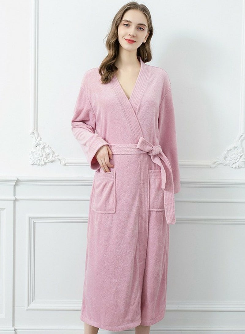 إسكدنيا المرأة رداء خفيفة الوزن تيري قماش رداء حمام ناعم ليلة رداء داكن وردي - Image 1