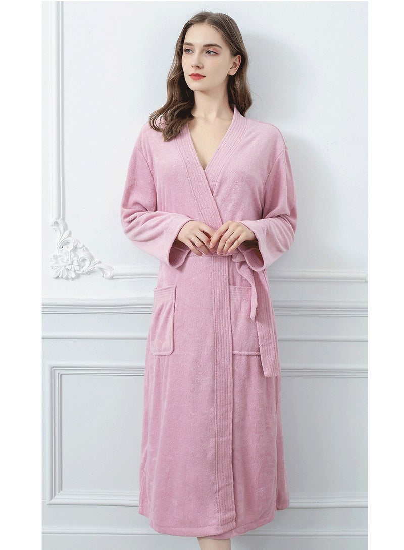 إسكدنيا المرأة رداء خفيفة الوزن تيري قماش رداء حمام ناعم ليلة رداء داكن وردي - Image 2