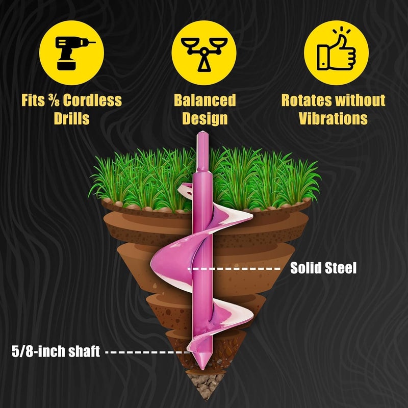 Power Planter 307PNK 3 x 7 in. Bulb Planting Auger & Bedding Plant Tool Pink - Image 4