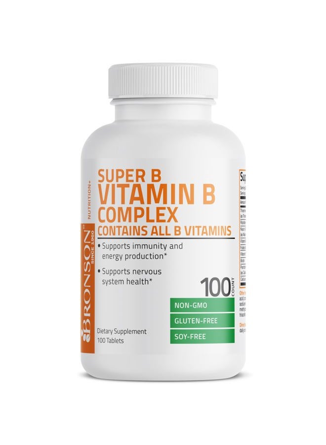 Bronson فيتامين ب المركب (فيتامين ب1، ب2، ب3، ب6، ب9 - حمض الفوليك، ب12)، 100 قرص - Image 3