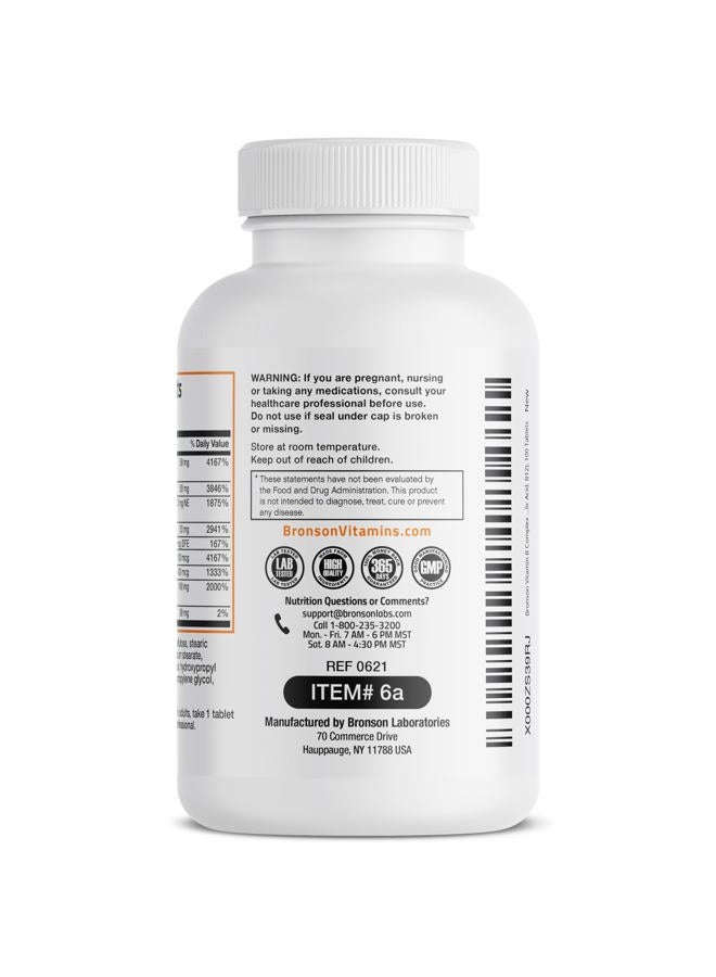 Bronson فيتامين ب المركب (فيتامين ب1، ب2، ب3، ب6، ب9 - حمض الفوليك، ب12)، 100 قرص - Image 5