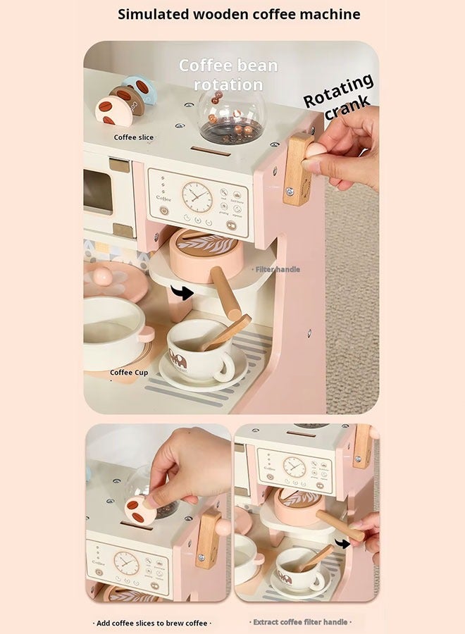 JSAITOYS Wooden Coffee Machine Toy For Kids Simulation Kitchen Cooking Food Pretend Play - Image 2