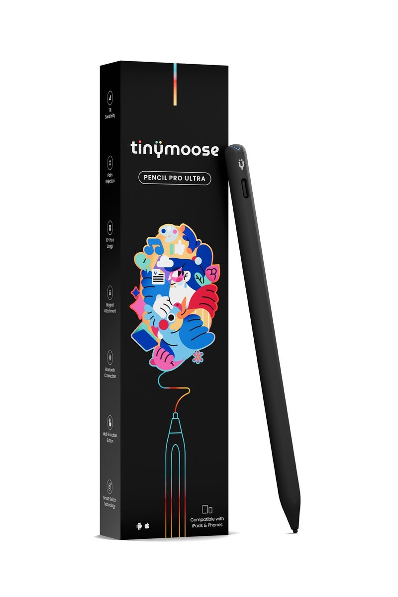 TinyMoose Pencil Pro Ultra Stylus iPad Pen with SmartSwitch Technology – Compatible with iPad, iPhone, Samsung, Android Smartphones & Tablets – Switch Between Devices Instantly - Midnight Black - Image 1
