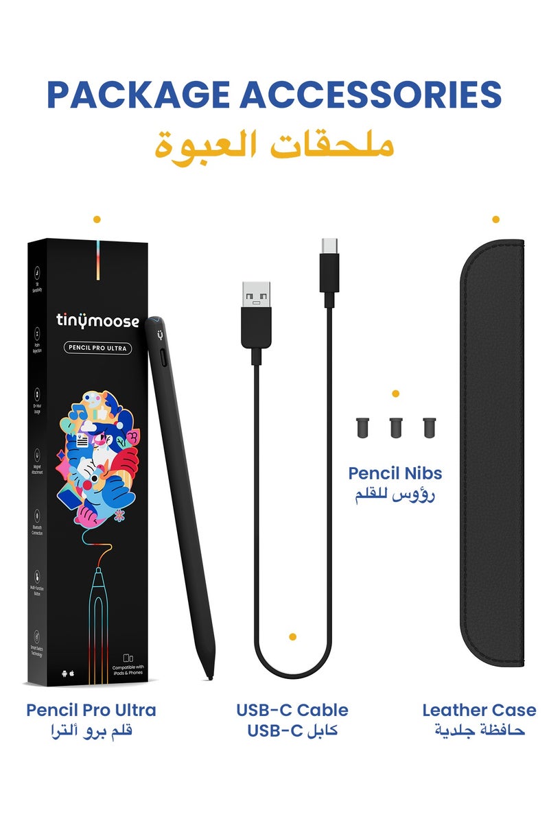 TinyMoose Pencil Pro Ultra Stylus iPad Pen with SmartSwitch Technology – Compatible with iPad, iPhone, Samsung, Android Smartphones & Tablets – Switch Between Devices Instantly - Midnight Black - Image 2