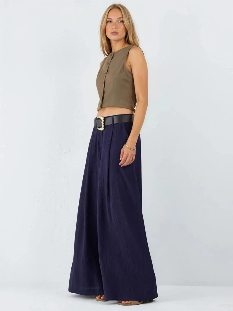 بوسيم BUSEM High Waist Wide Leg Pants with Pleats