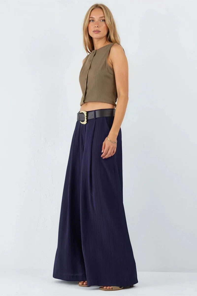 بوسيم BUSEM High Waist Wide Leg Pants with Pleats