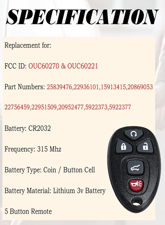 SUPALAND ريموت كنترول بدون مفتاح بديل SUPALAND يناسب شيفروليه ترافيرس 2007-2016 تاهو سوبربان GMC أكاديا يوكون XL بويك إنكلايف كاديلاك إسكاليد ساتورن أوتلوك OUC60270 OUC60221 15913415 - Image 3