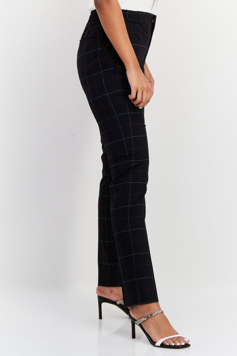 RIVER ISLAND Women Slim Fit Plaid Dress Pants, Navy - Image 2