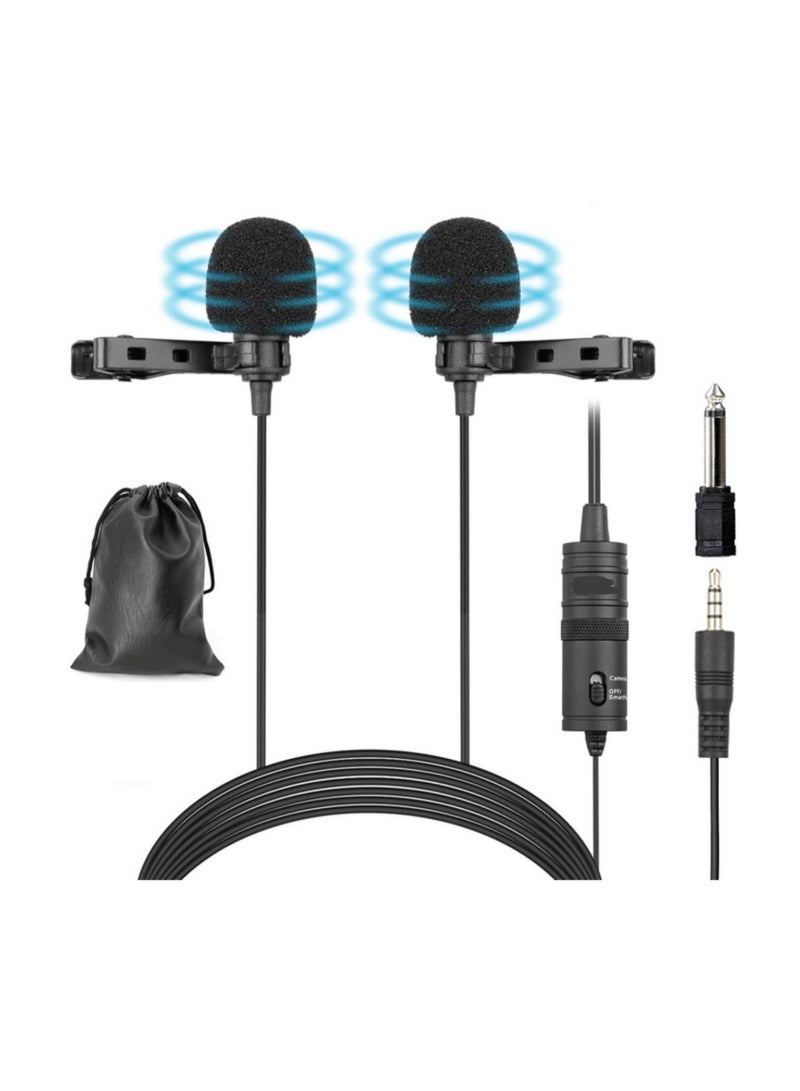 Dual Lavalier Microphones – Omnidirectional Condenser Clip-On Lapel Mics with 1/8" Stereo Connector for Camera, DSLR, iPhone, Android & More  - Image 1