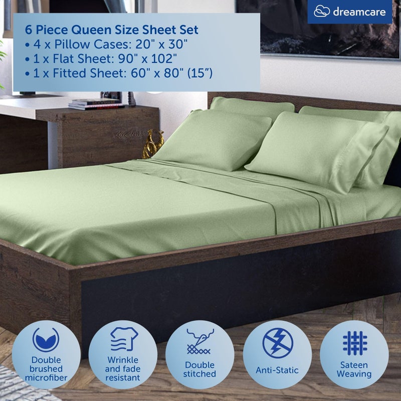 DREAMCARE DREAMCARE King Size Bed Sheets - 6 PCS King Bed Sheets - up to 15 in - Extra Soft Bed Sheets King - Hotel Draps Lit King Sheets Set with Pillowcases - Wrinkle & Fade Resistant (King  Sage Green)  - Image 3