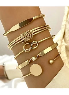 Goolsky 5pcs/set Bangle, Minimalist Geometric Round Glossy Alloy Bangle Bracelet, Retro Trendy Knotted Open Cuff Bangle Set For Women  - Image 1