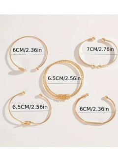 Goolsky 5pcs/set Bangle, Minimalist Geometric Round Glossy Alloy Bangle Bracelet, Retro Trendy Knotted Open Cuff Bangle Set For Women  - Image 3