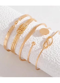 Goolsky 5pcs/set Bangle, Minimalist Geometric Round Glossy Alloy Bangle Bracelet, Retro Trendy Knotted Open Cuff Bangle Set For Women  - Image 5
