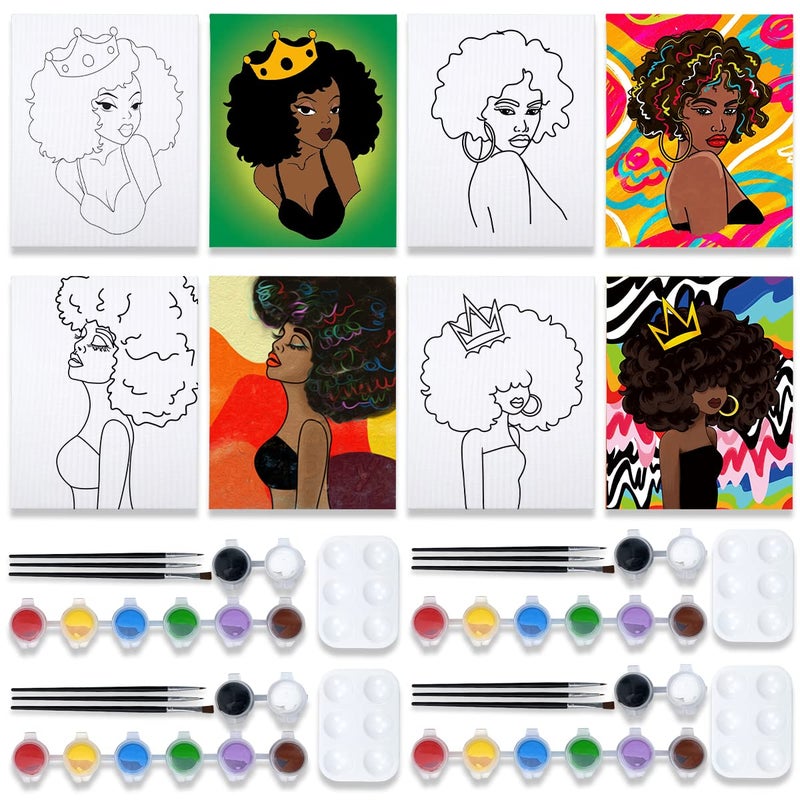 Vochic Sip And Paint Kit For Adults Pre Drawn Canvas 4 Pack Painting Kit Party Girls Night Games Couples Paint Art Set 8X10 In - Image 1