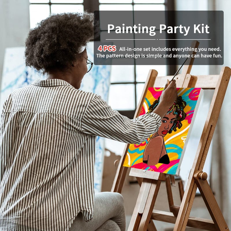 Vochic Sip And Paint Kit For Adults Pre Drawn Canvas 4 Pack Painting Kit Party Girls Night Games Couples Paint Art Set 8X10 In - Image 3