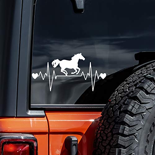 Vool Horse Running Heartbeat Decal Vinyl Sticker Auto Car Truck Wall Laptop | White | 8" x 4" - Image 1