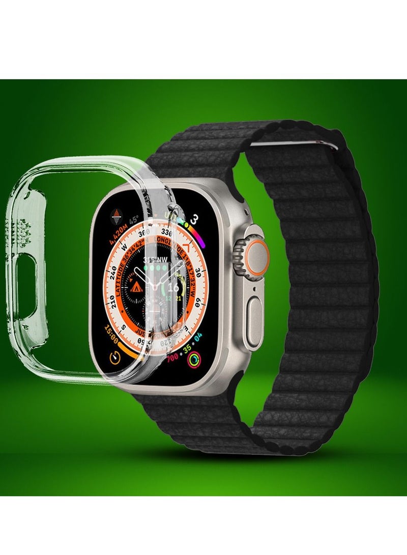 CATANES 2 Packs For Apple Watch Band 49mm Leather Loop Band Magnetic Watch Strap Wristband and Clear Cup Holder Black - Image 2