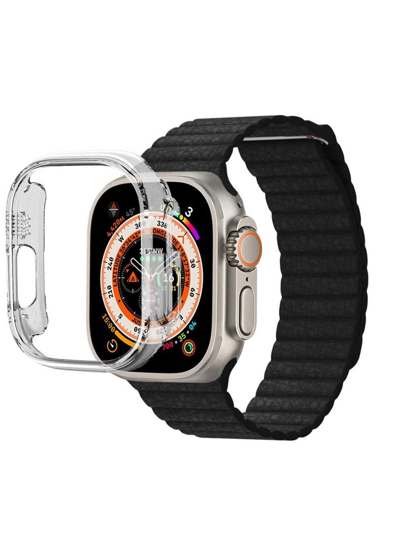 CATANES 2 Packs For Apple Watch Band 49mm Leather Loop Band Magnetic Watch Strap Wristband and Clear Cup Holder Black - Image 3